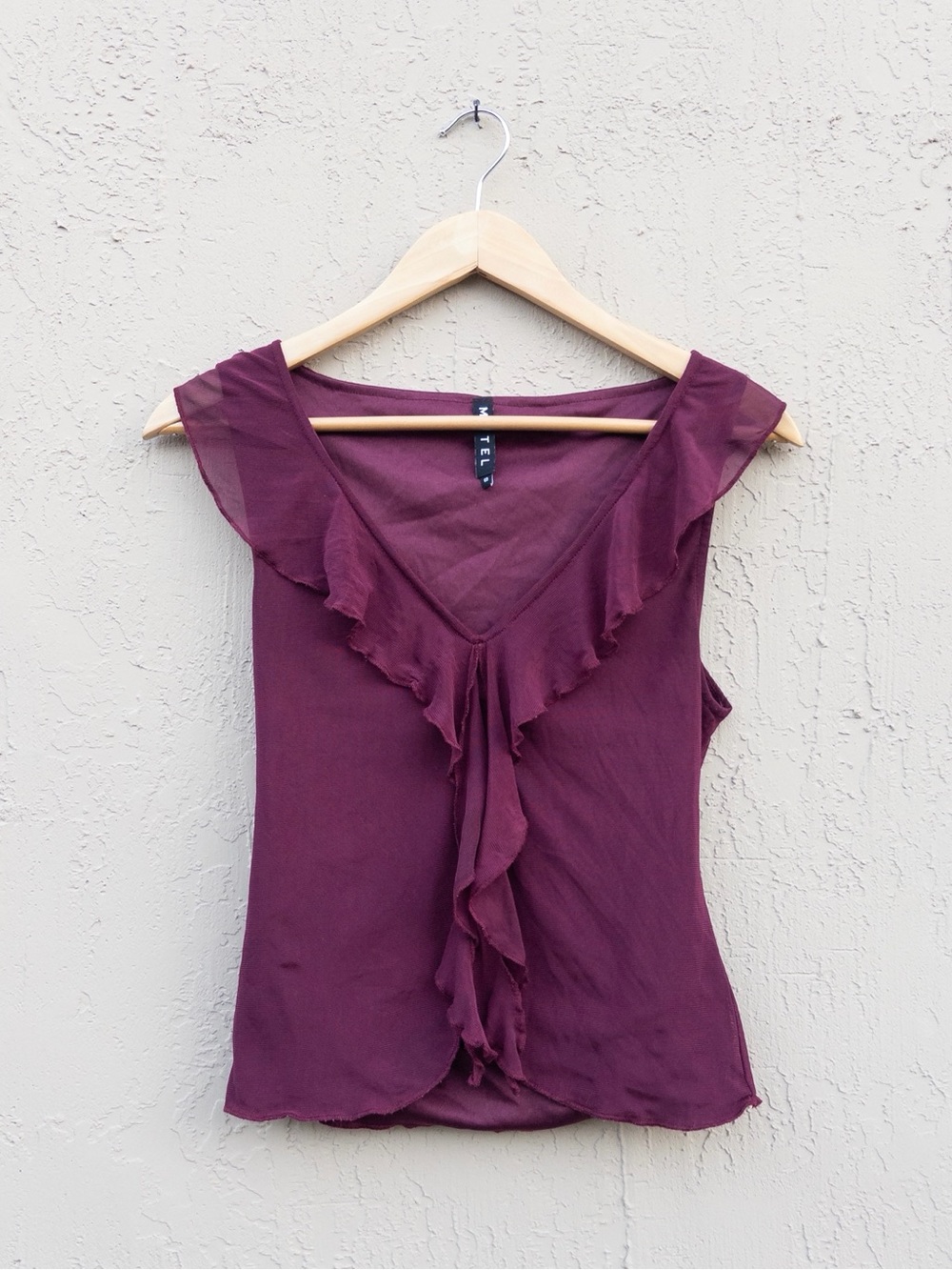 Motel Rocks Plum Ruffled V-Neck Sleeveless Top
